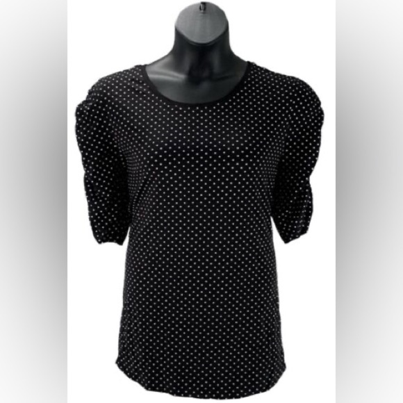 ISAAC Mizrahi polka dot Live Puff Sleeve Elbow Sleeve Black & White Top XS - Picture 8 of 9